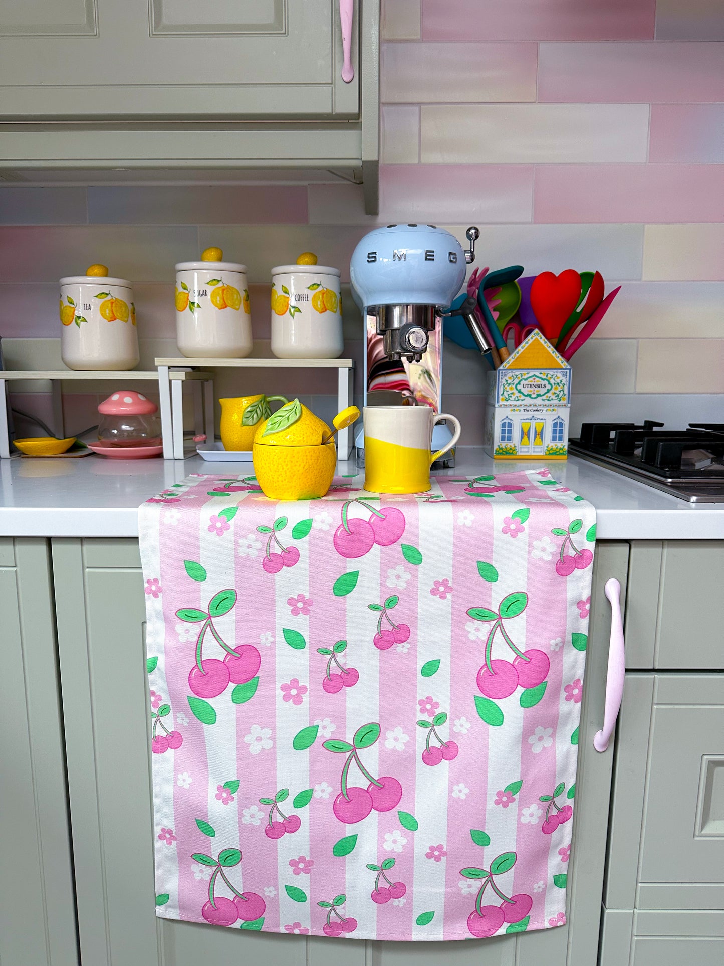 pink cherry tea towel