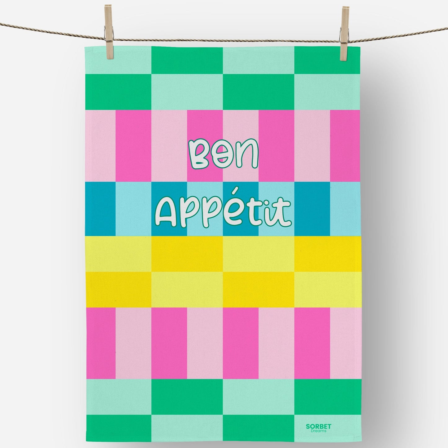 rainbow colourful tea towel for kitchen gift