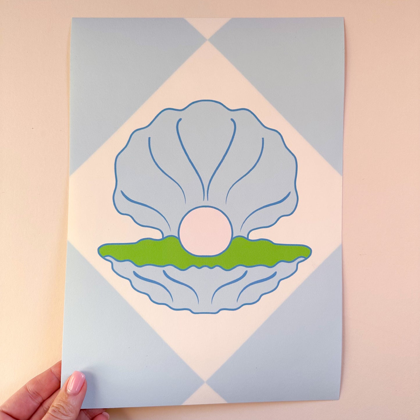 shell wallpaper sample for interior walls in blue and green colours