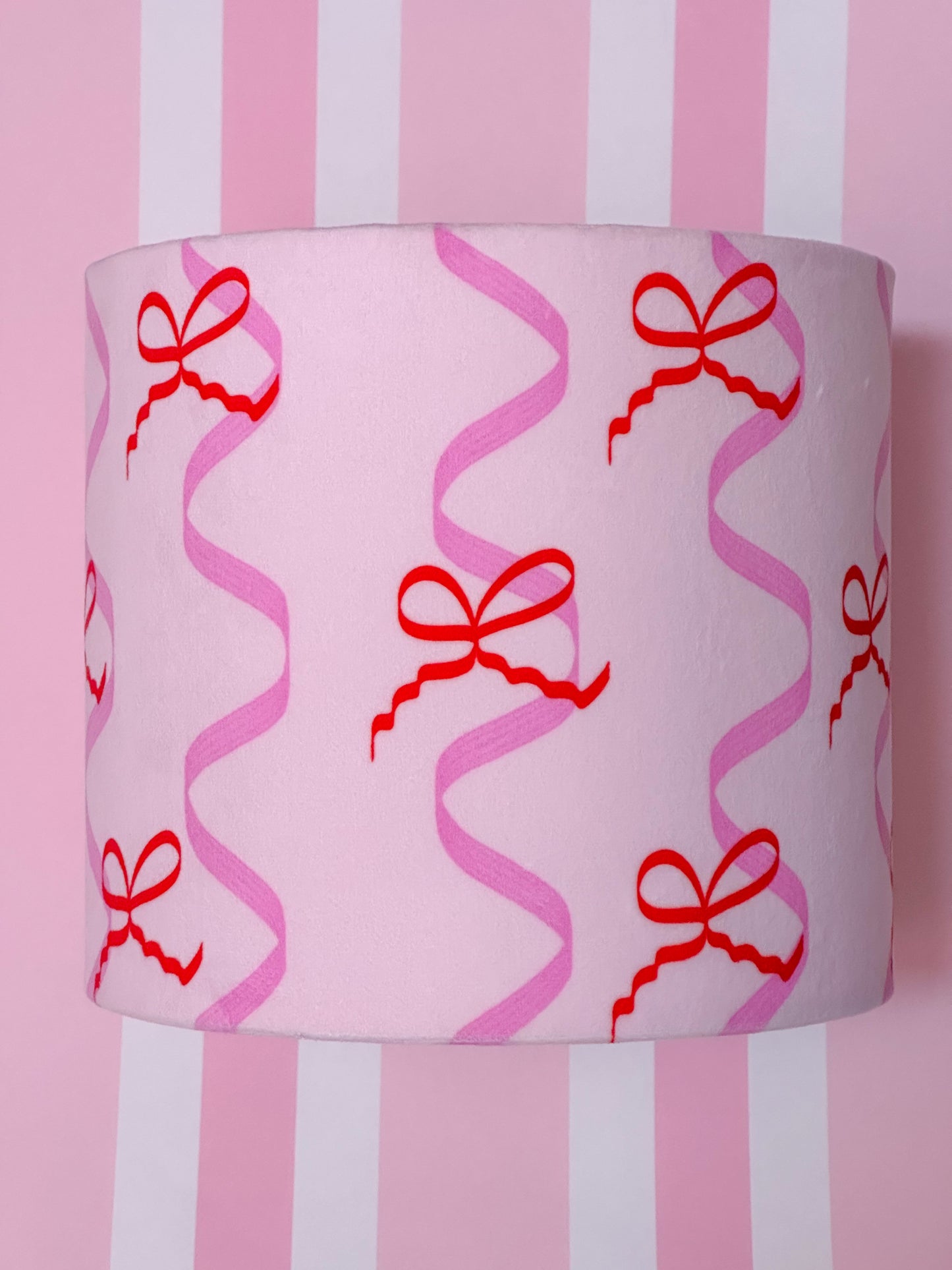 Pink and Red ‘Mad About The Bows’ lampshade for tabletop or ceiling use