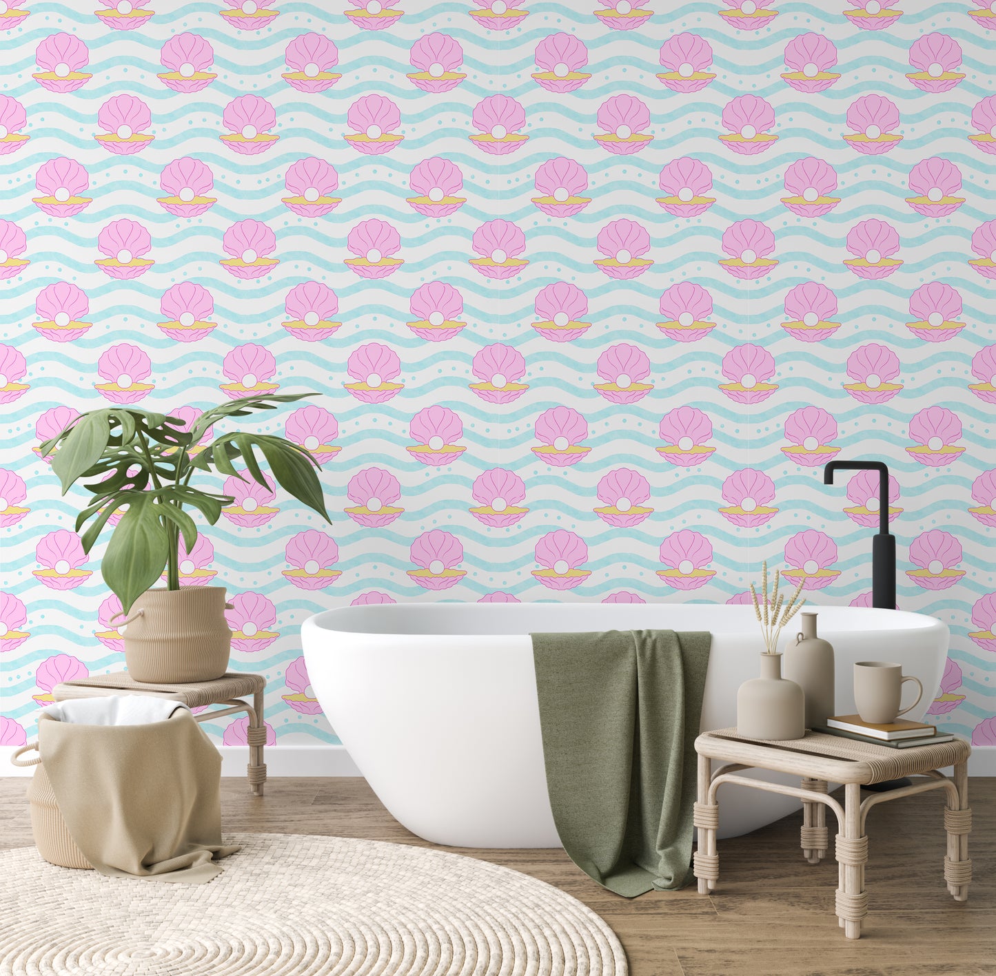 shell wallpaper for bathroom