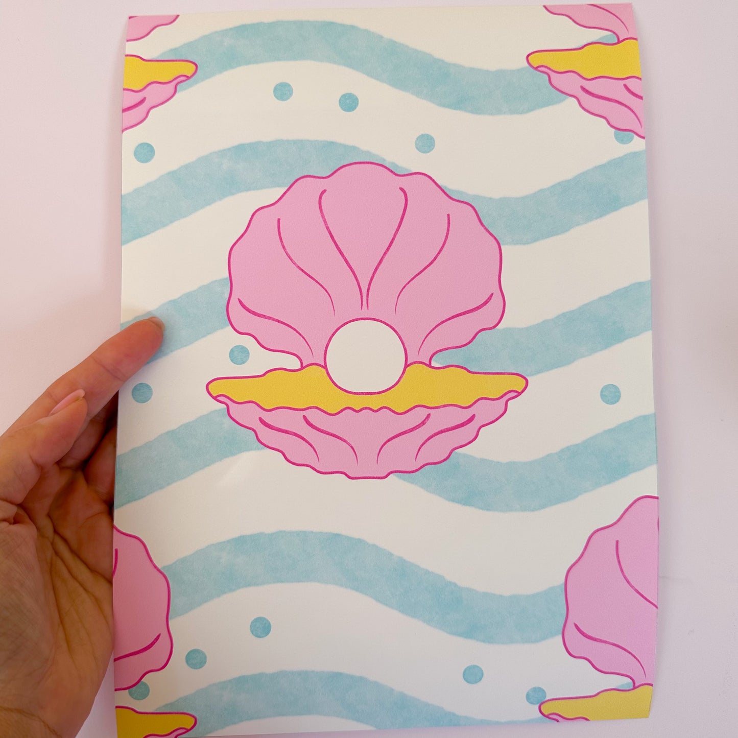 shell interior wallpaper for bathroom in pink blue and yellow
