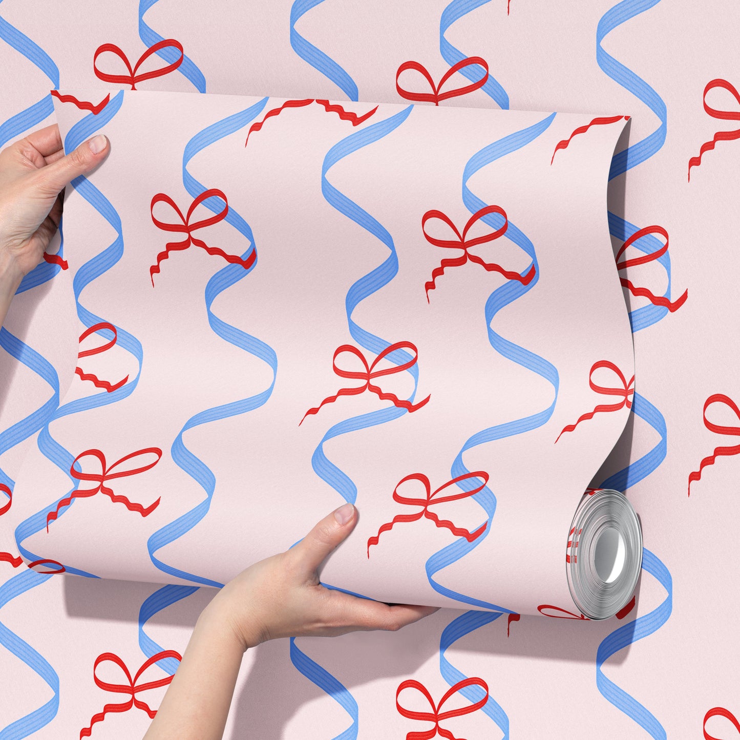 blue pink red ribbons and bows wallpaper for bedroom interior