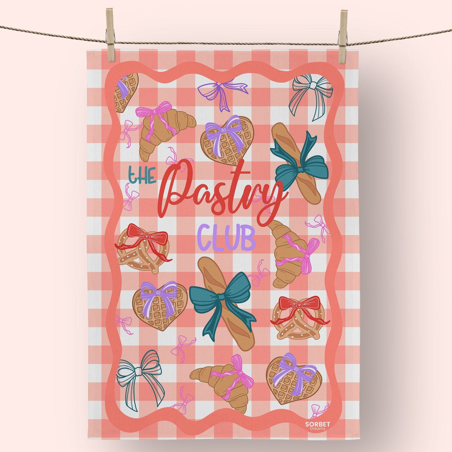 gingham kitchen towel with pastries dopamine home decor fun quirky home gift