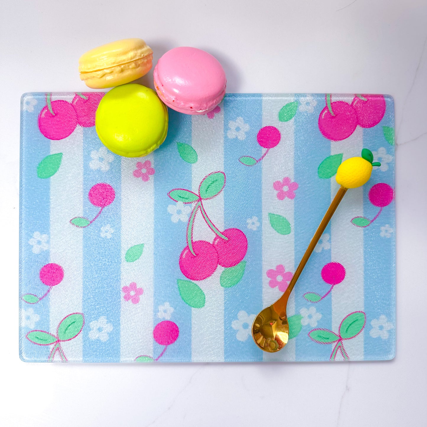 cherry chopping board colourful blue worktop saver
