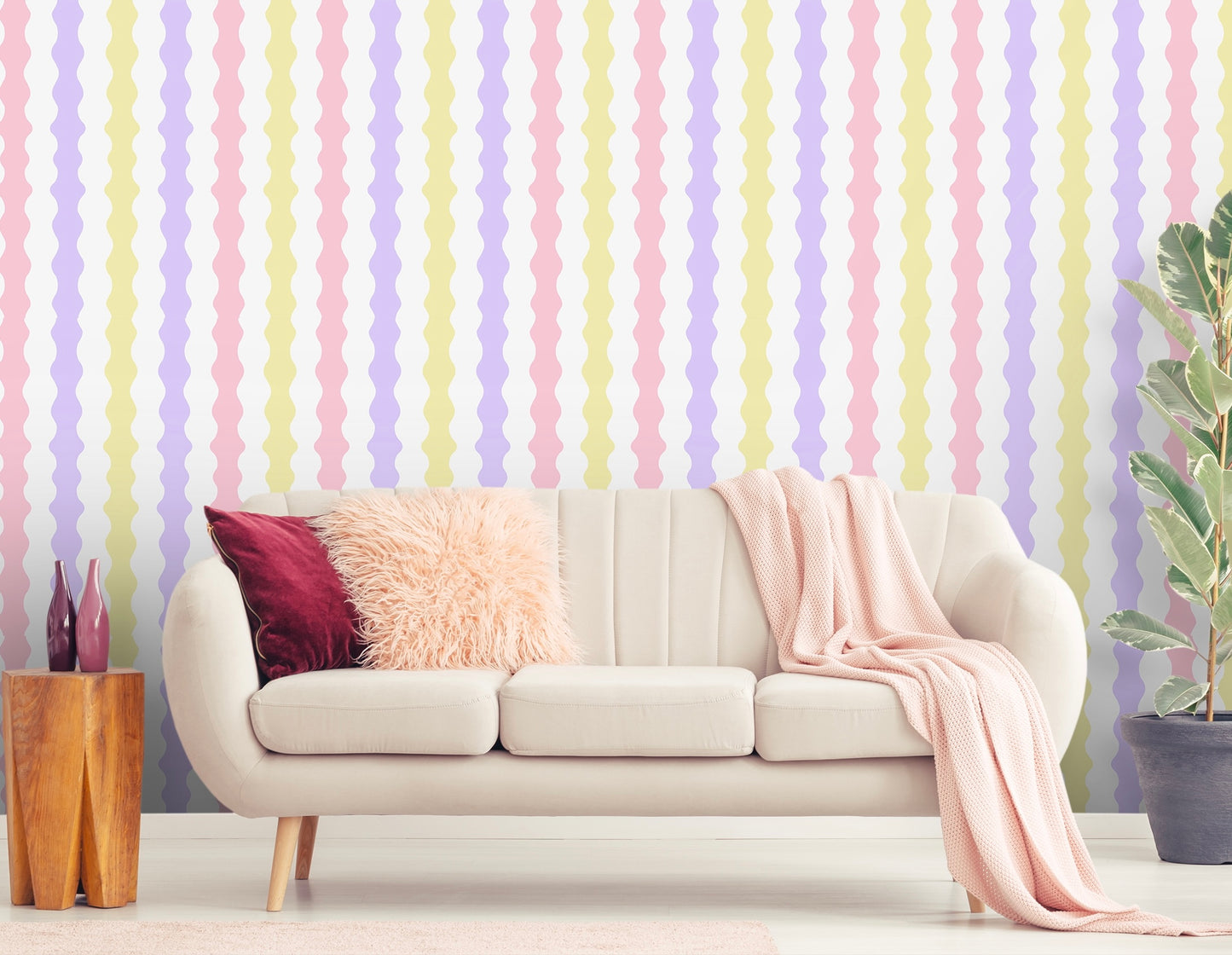 Wiggle With Me Wallpaper in Pink Candy, Lemon Sorbet and Lavender