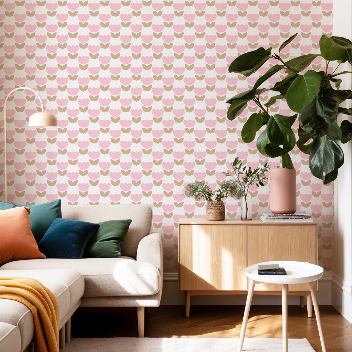 Marta’s Tulips Wallpaper in Pink Candy and Mocha