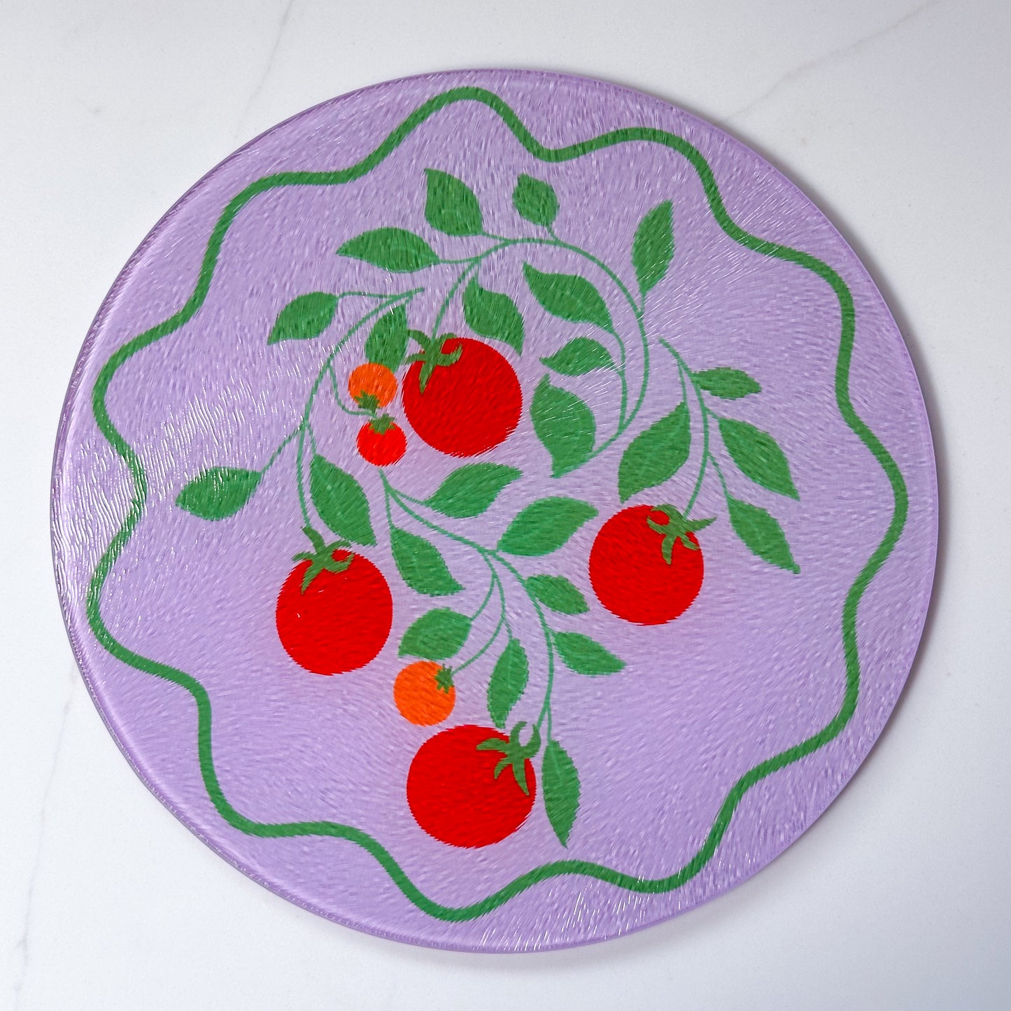 handmade tomato trivet made from glass, lilac kitchen decor, summer kitchen styling, vegetable lover gift, retro fruit trivet