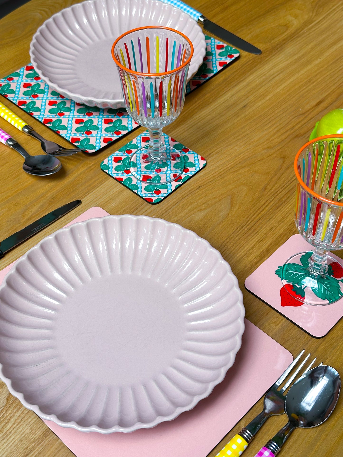 strawberry placemat with dining set in situ