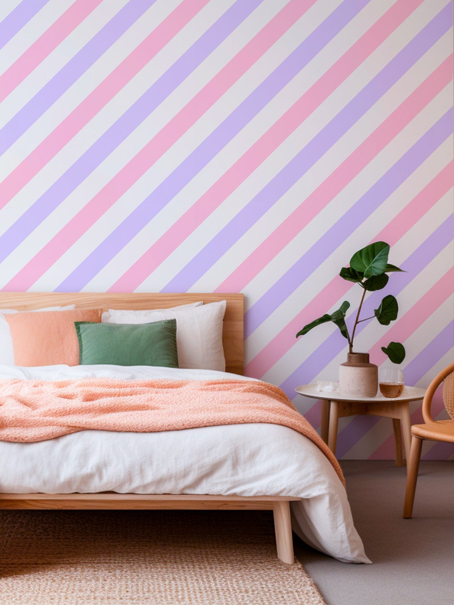 pink and purple stripe wallpaper for girls bedroom walls