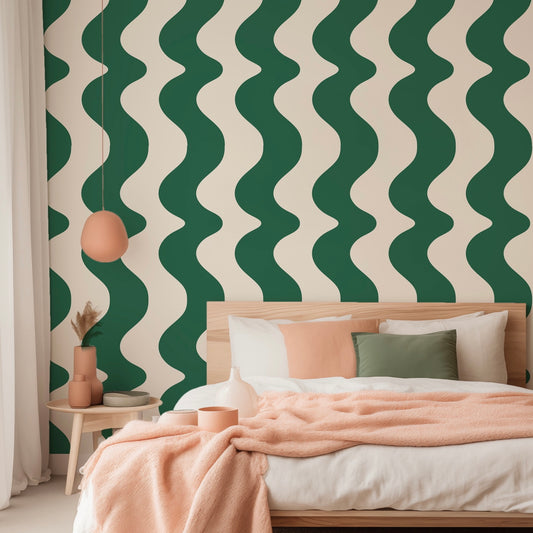 dark green wavy wallpaper for bedroom with wavy pattern