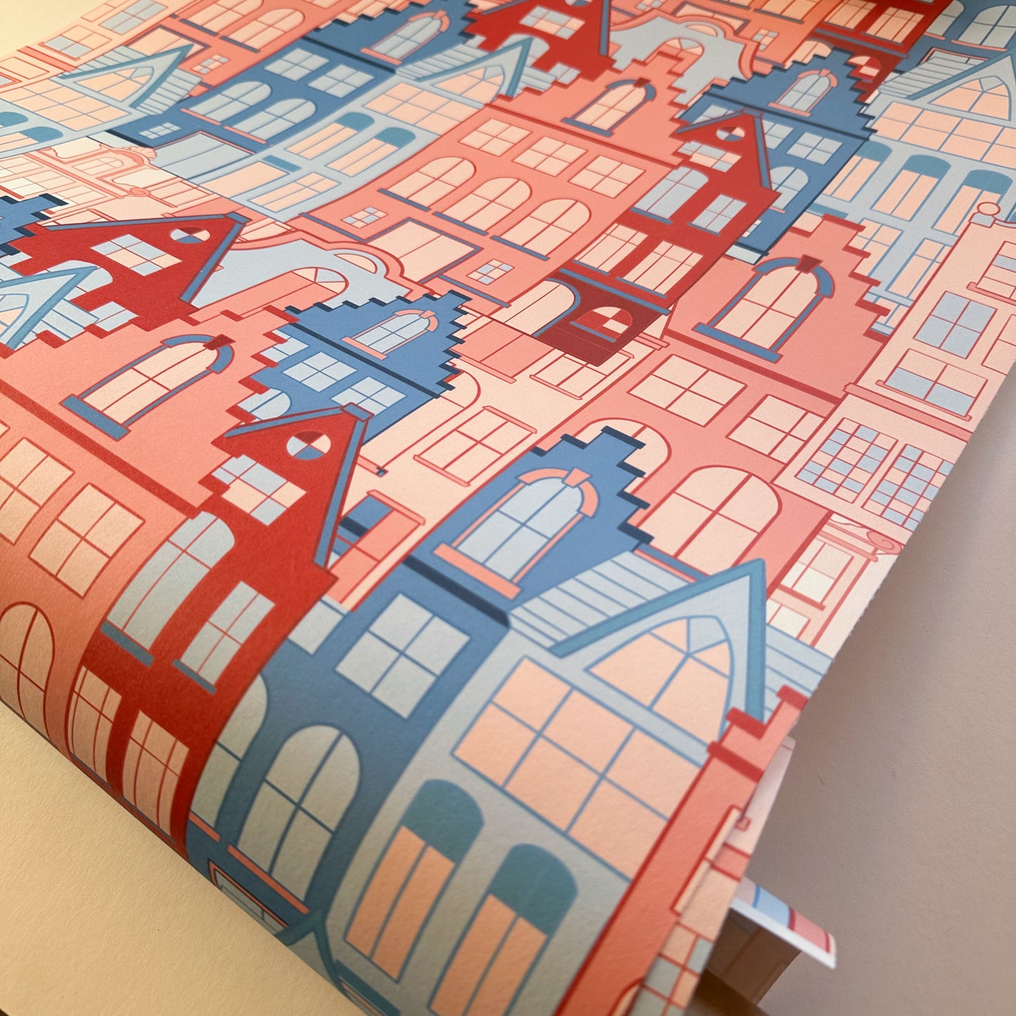 ‘House Party' Wallpaper in terracotta and blue