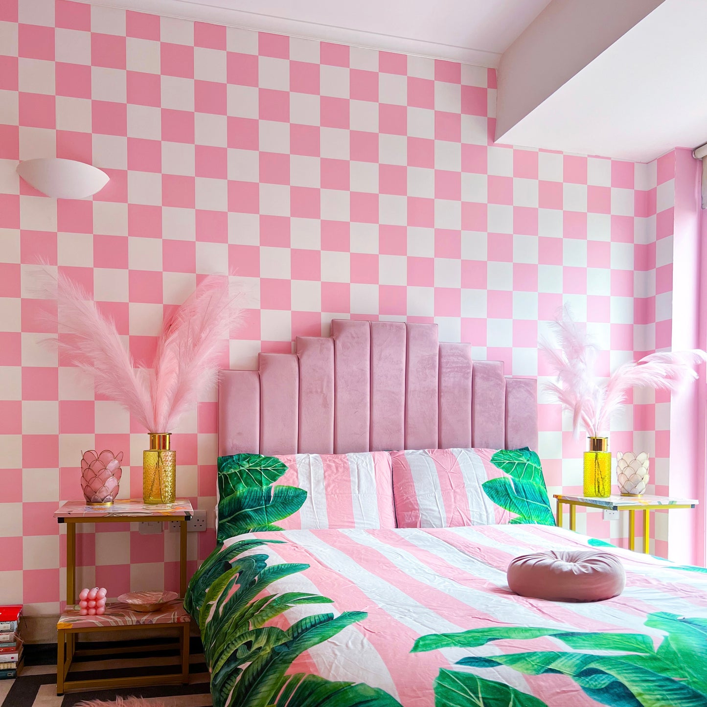 Pink checkered wallpaper for bedrooms girls room 