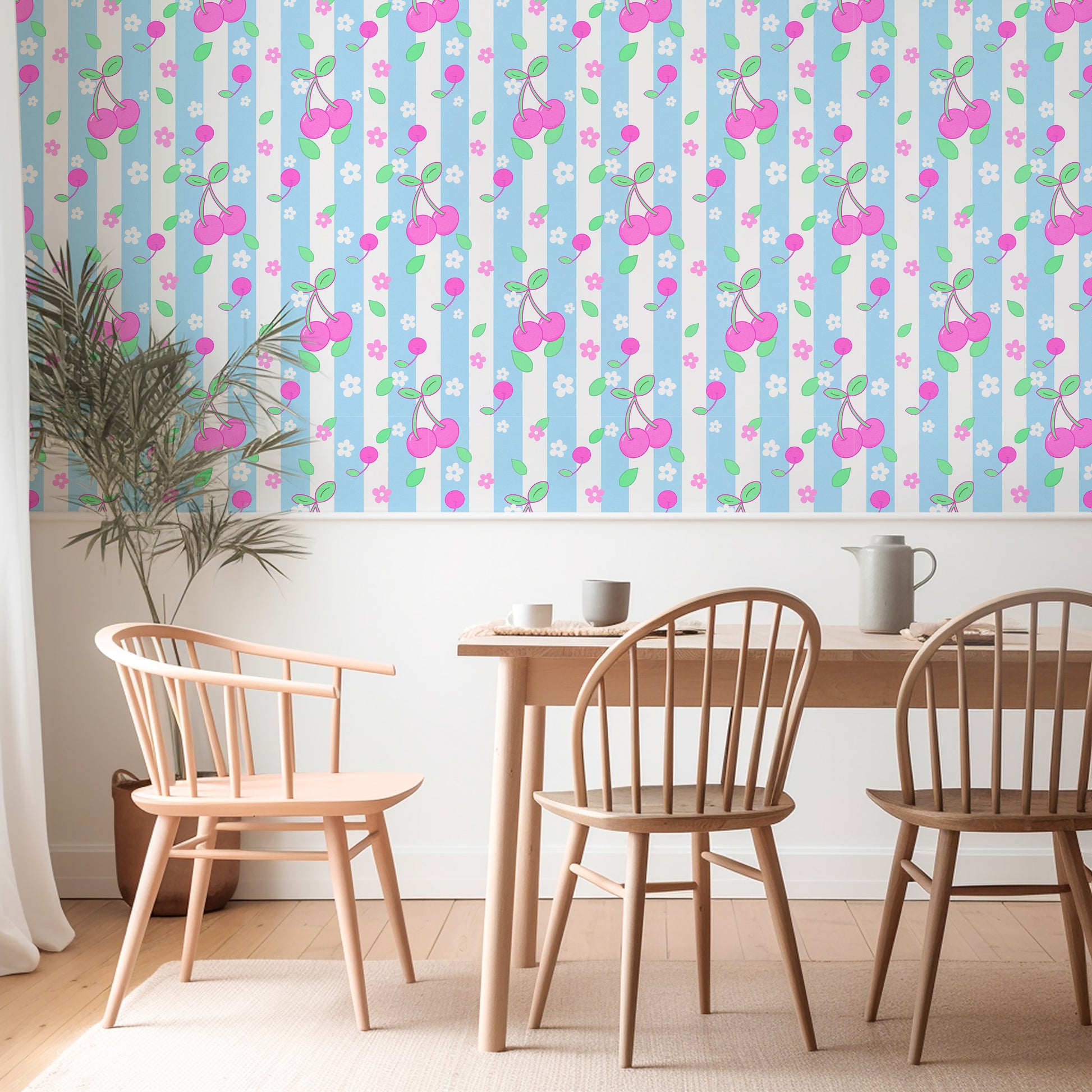 cherry wallpaper blue pink kitchen wallpaper 