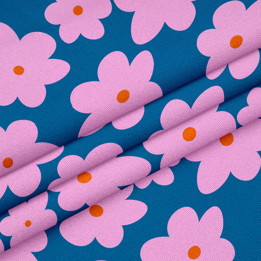 Daisy fabric in pink and turquoise colours 