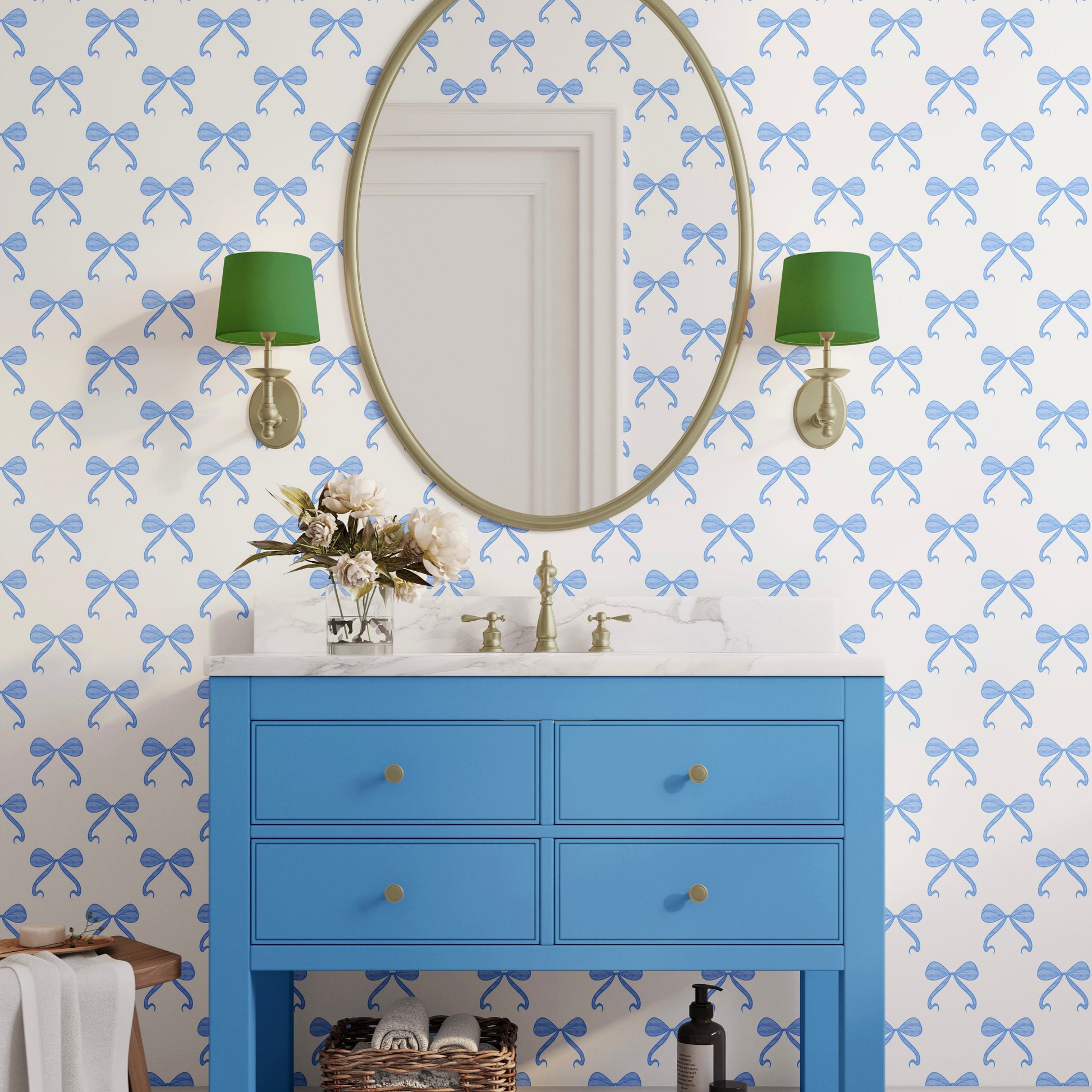 Coquette wallpaper bows wallpaper in blue colour bedroom kitchen bathroom wallpaper 