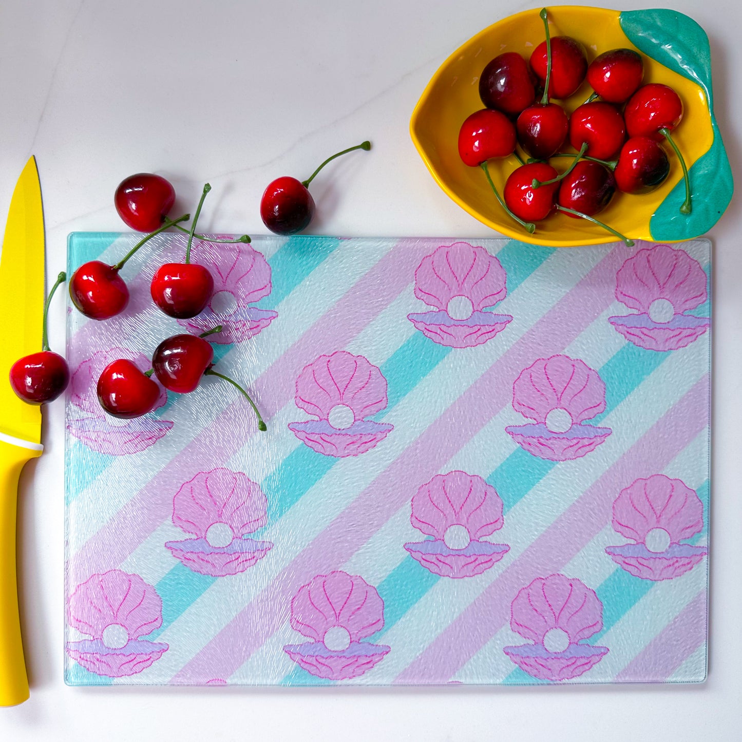 Seashell Glass Chopping Board | Worktop Saver with Seashell motif in medium or large size