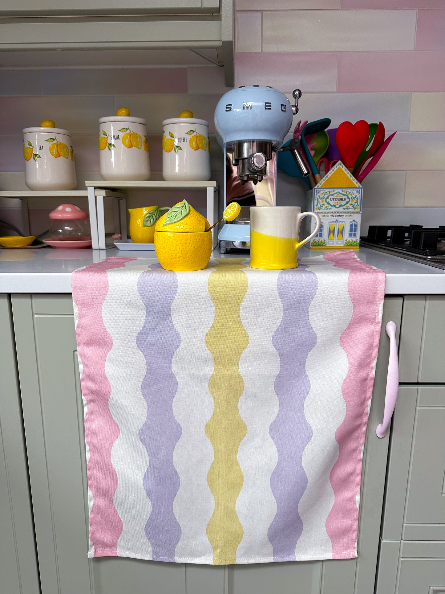 ‘Wiggle With Me’ pastel wavy tea towel | kitchen towel