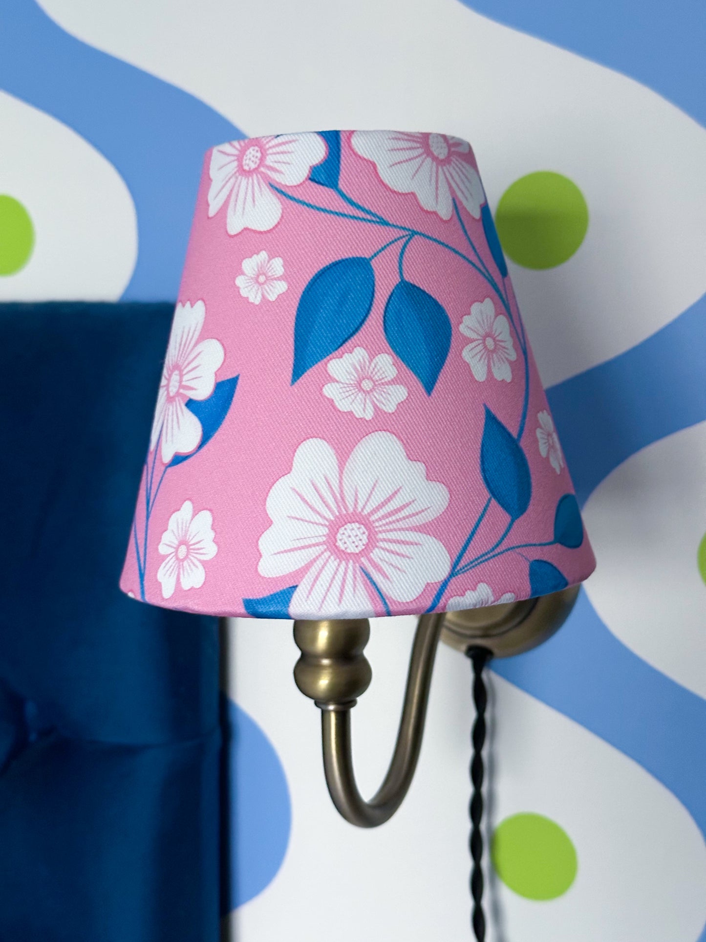 Pink and blue floral candle clip lampshade, handmade lampshade 
