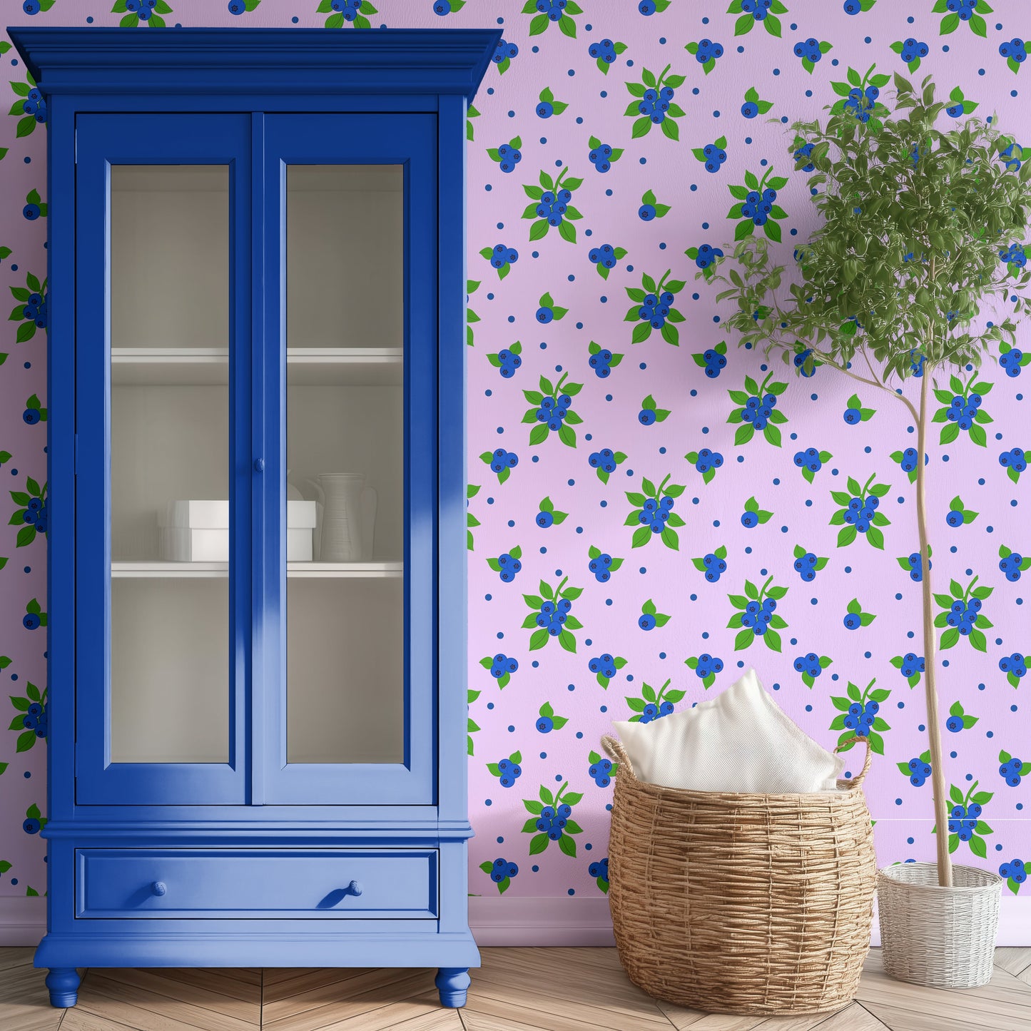 blueberry wallpaper, cottage core, quirky elegant modern country house wallpaper