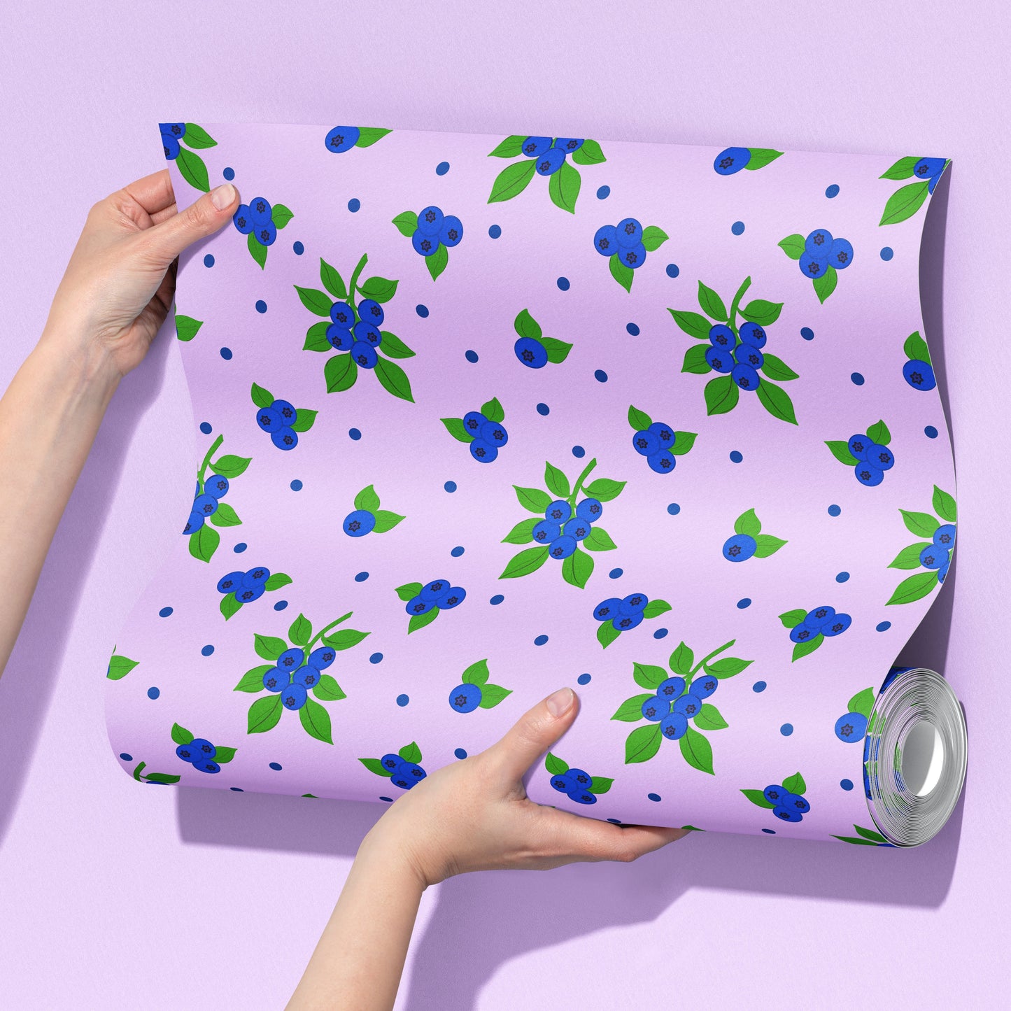 Blueberry wallpaper in blue and purple colours, bedroom wallpaper, lilac wallpaper, romantic wallpaper, modern quirky wall covering