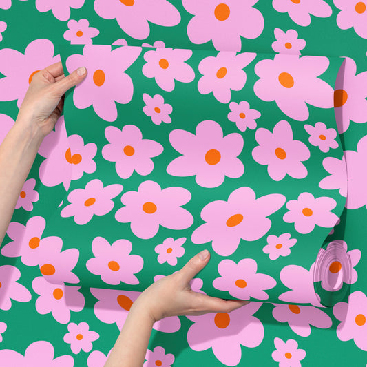 ‘Hello Petal’ Wallpaper on Peppermint | abstract daisy floral wallpaper