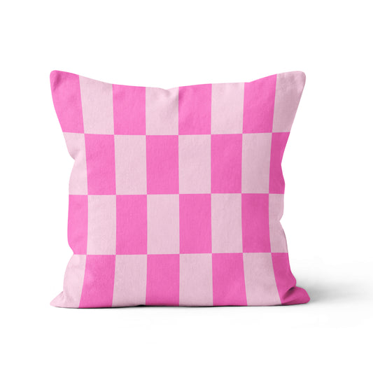 pink checkered velvet cushion dopamine decor bright summer style girly bedroom modern stylish