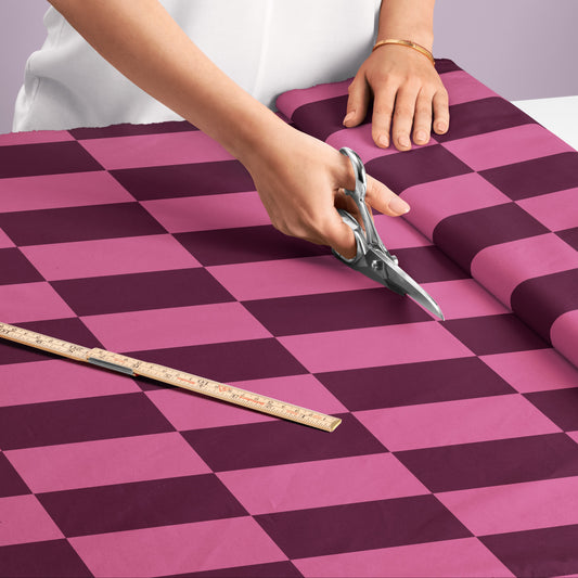 check fabric by the metre in raspberry pink and burgundy colours sewing upholstering fabric