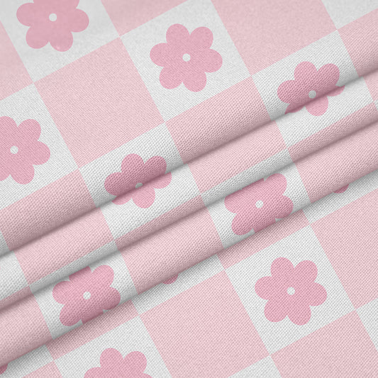 daisy checkered fabric in pink for upholstery lampshades girls room vintage style retro bedroom