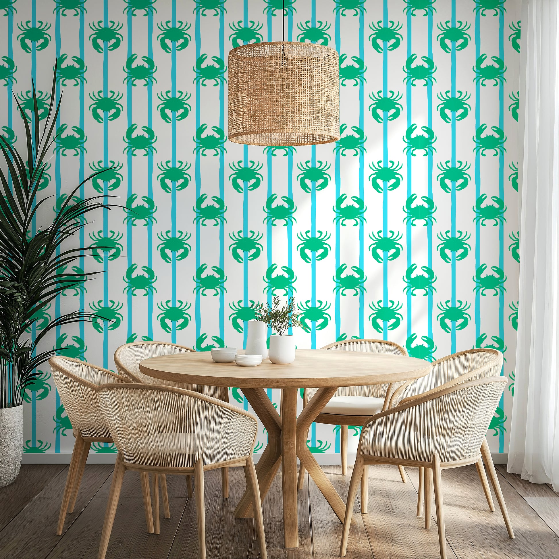 green and blue crab wallpaper funky quirky wallpaper for maximalist home restaurant cafe