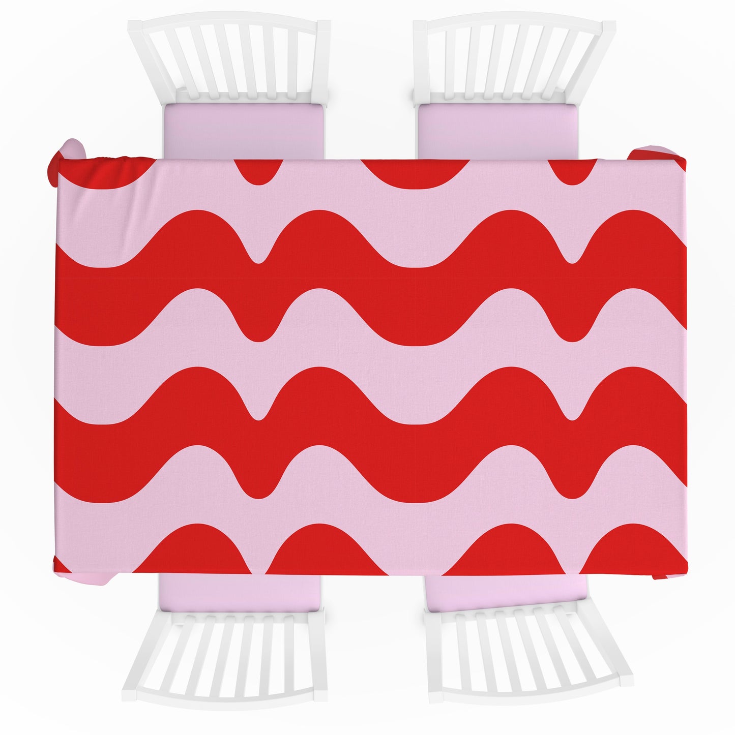 Wavy tablecloth in pink and red colours