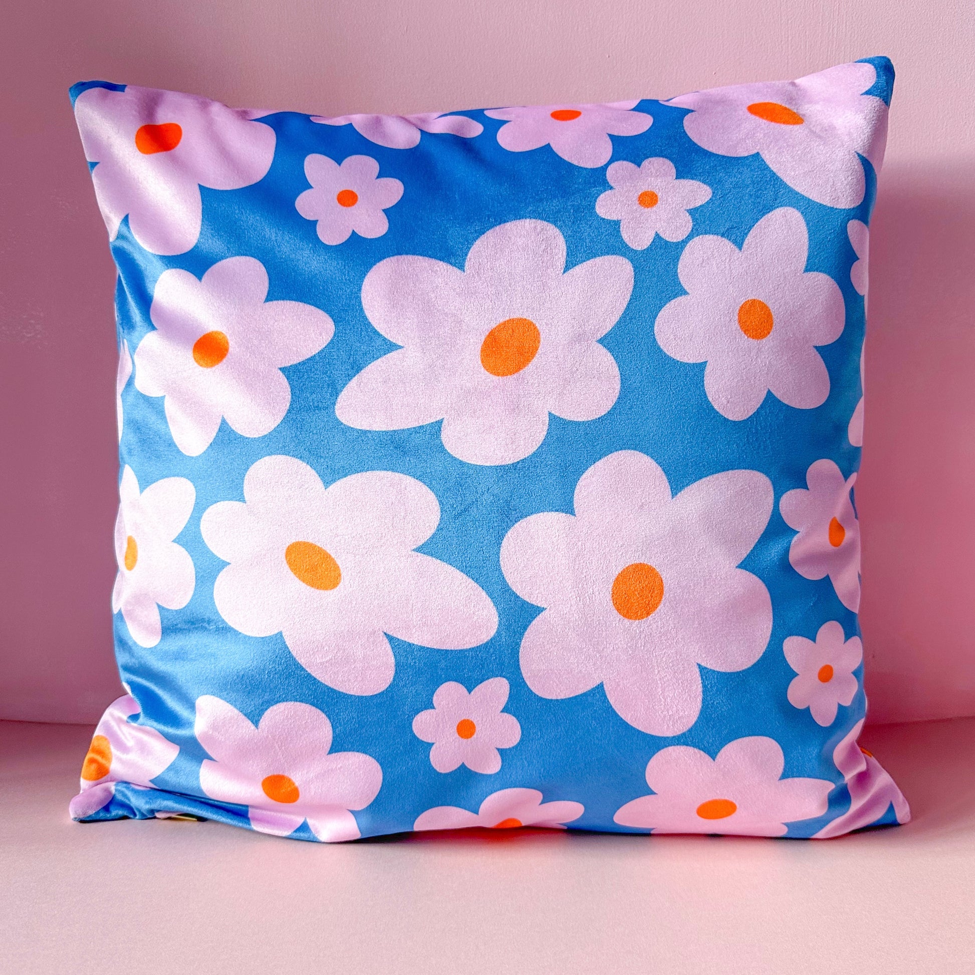 Velvet daisy cushion in turquoise blue for modern living room bedroom floral cushion 