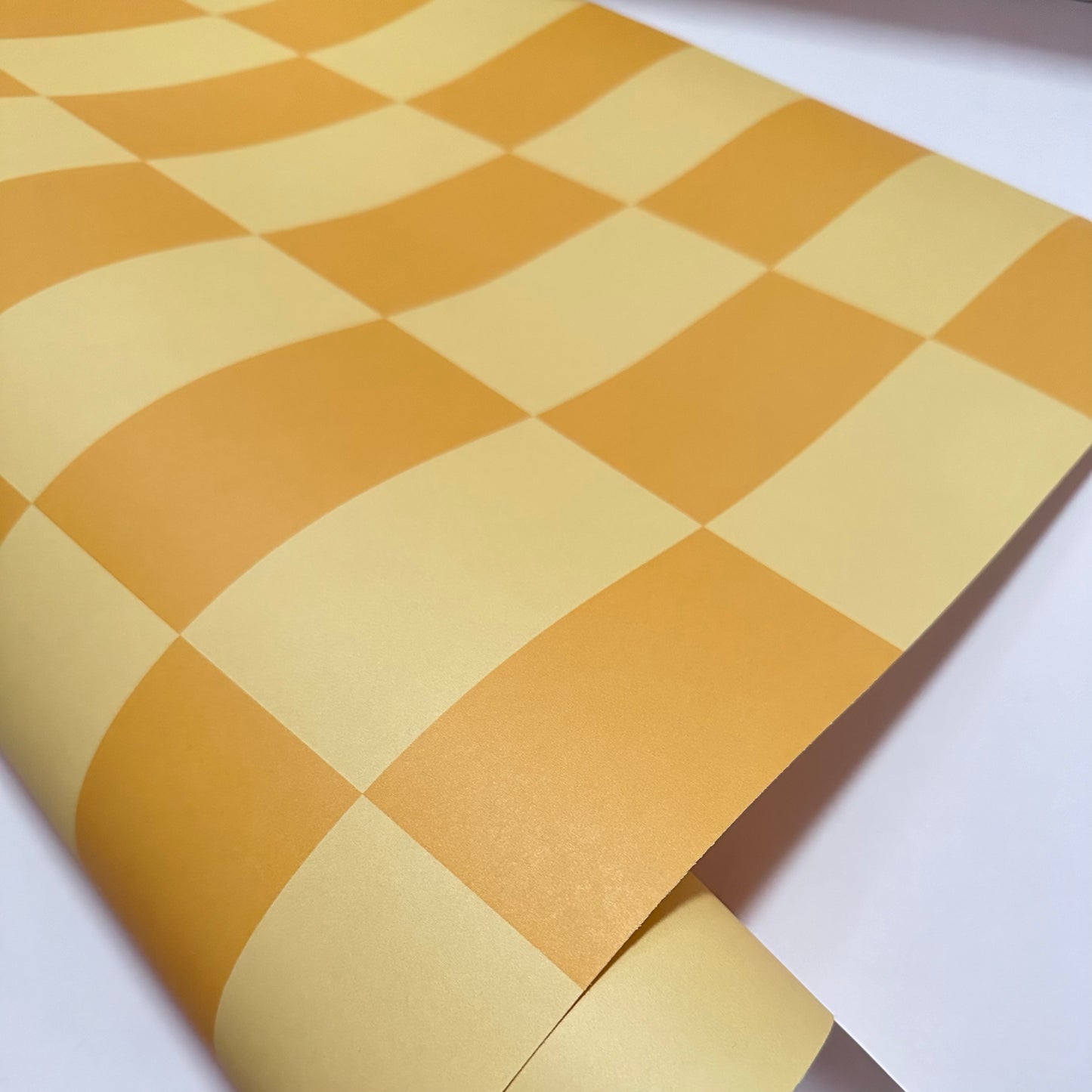 ‘Checkered Chic’ vintage inspired wallpaper in mustard yellow