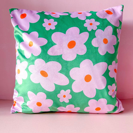 Daisy floral cushion in bright green modern living room bedroom cushion 