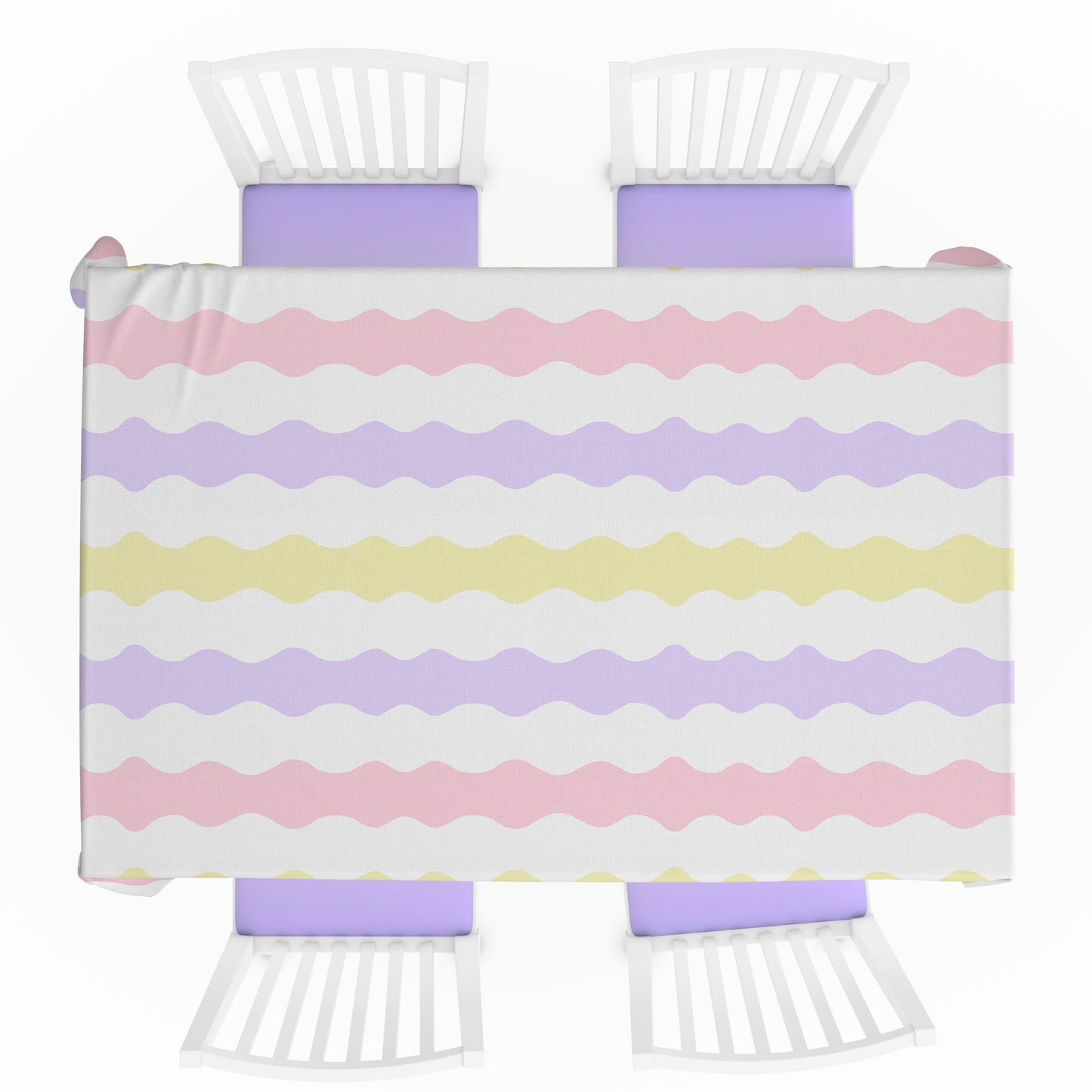 Pastel tablecloth with wiggle pattern in pink, purple and yellow 