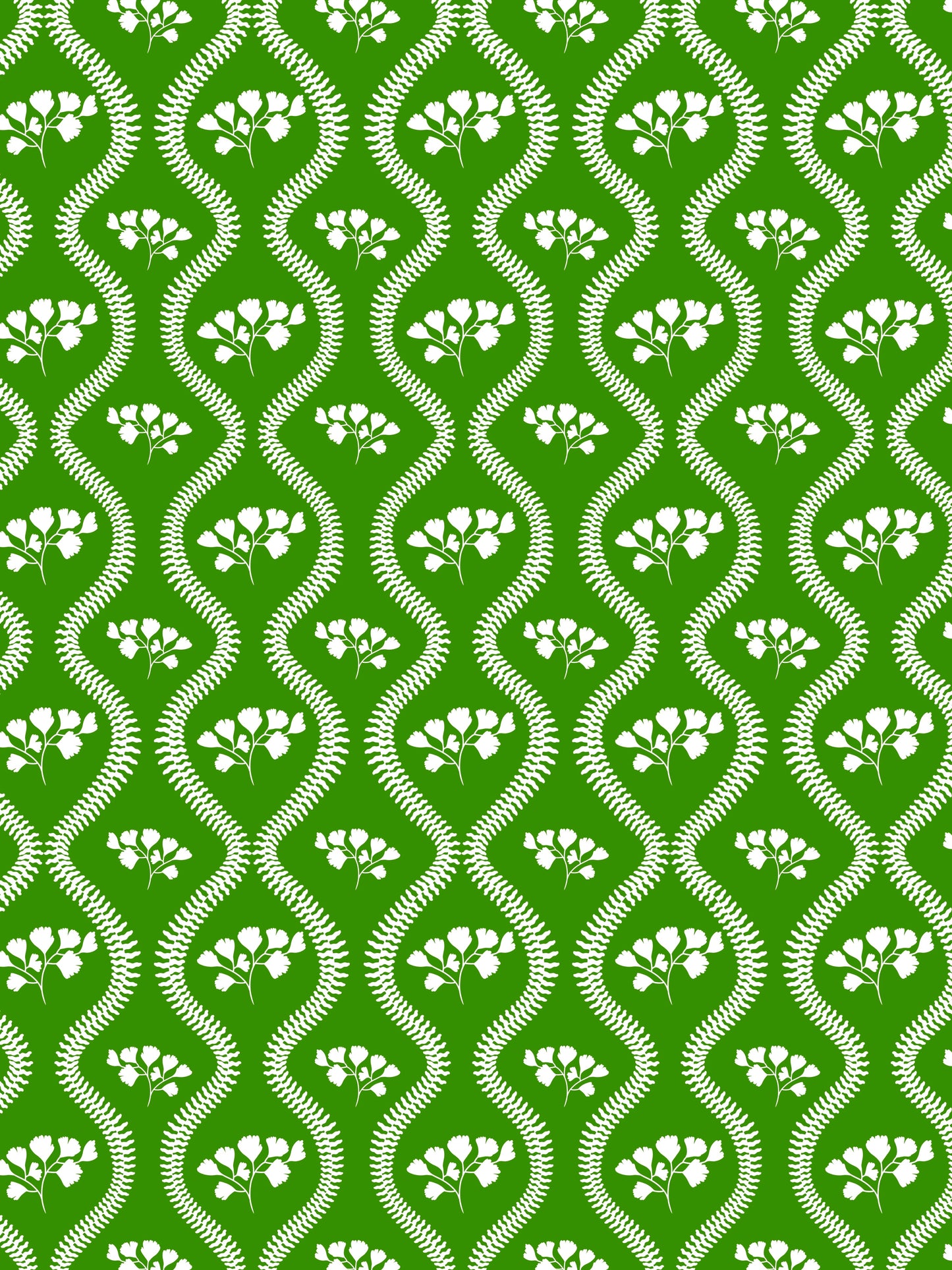Green and white ginkgo botanical wallpaper, luxury wallpaper made to order in the UK, green leaves wallpaper