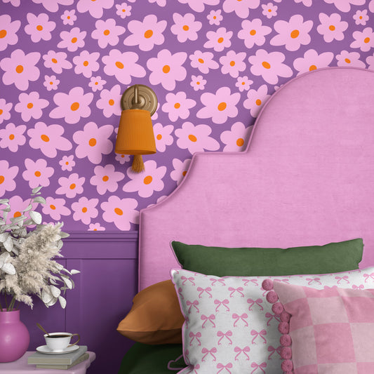 Hello Petal daisy pattern wallpaper for bedroom girls room hallway kitchen living room, peel and stick wallpaper maximalist home decor