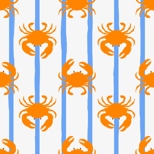 crab wallpaper with blue and white stripes for bathroom, kids room