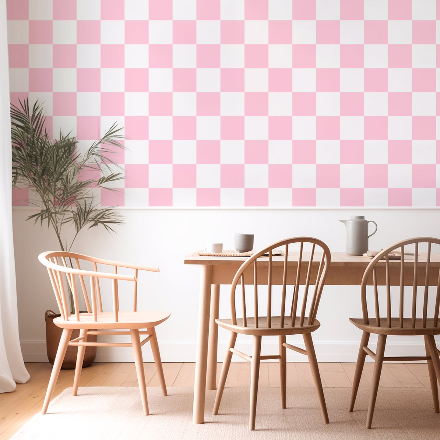 pink and white checkered wallpaper for kitchen walls or bedroom