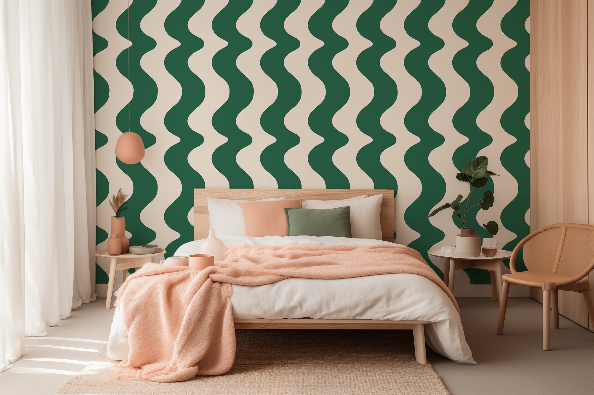 Dark green wavy abstract wallpaper for bedroom living room 
