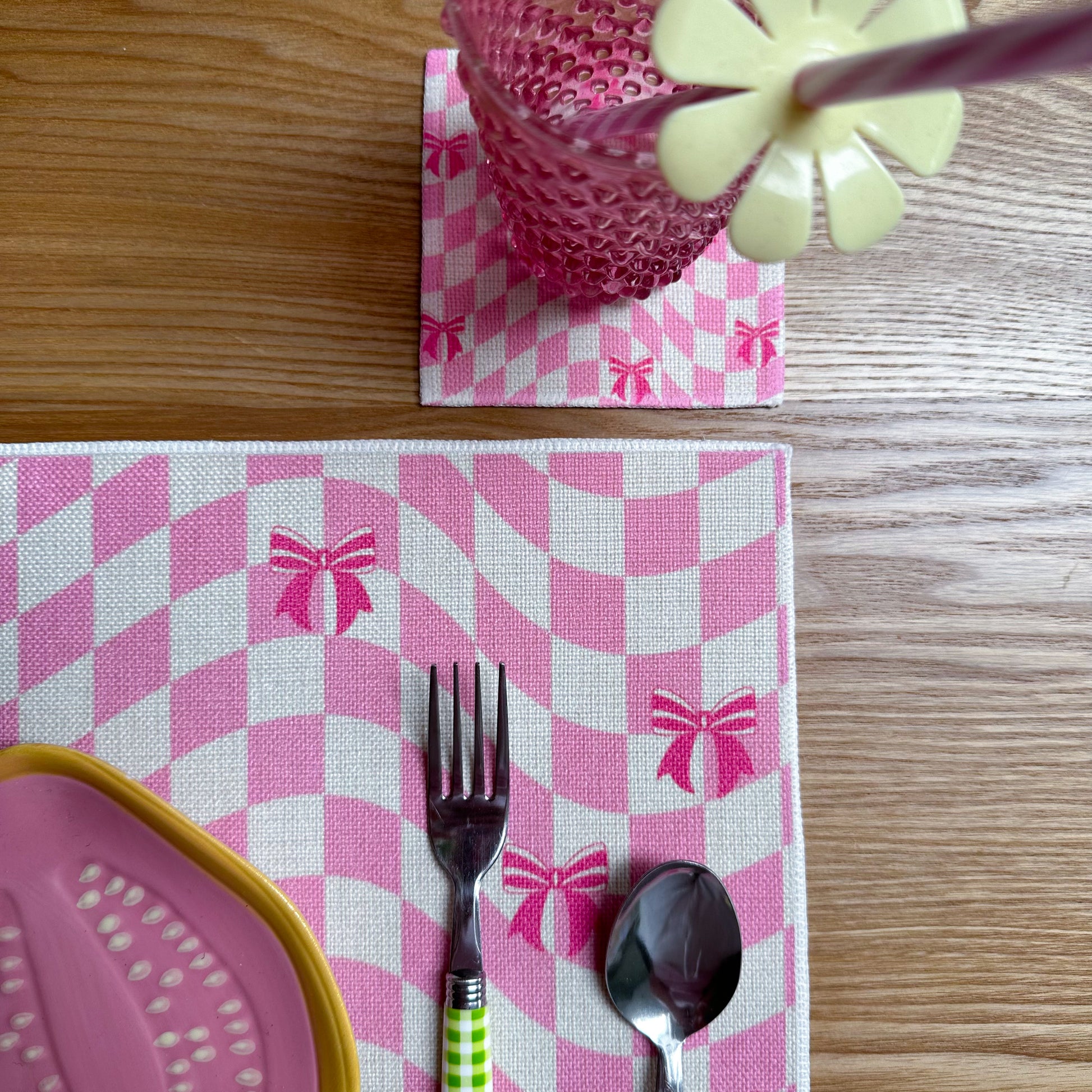 pink coaster and placemat set