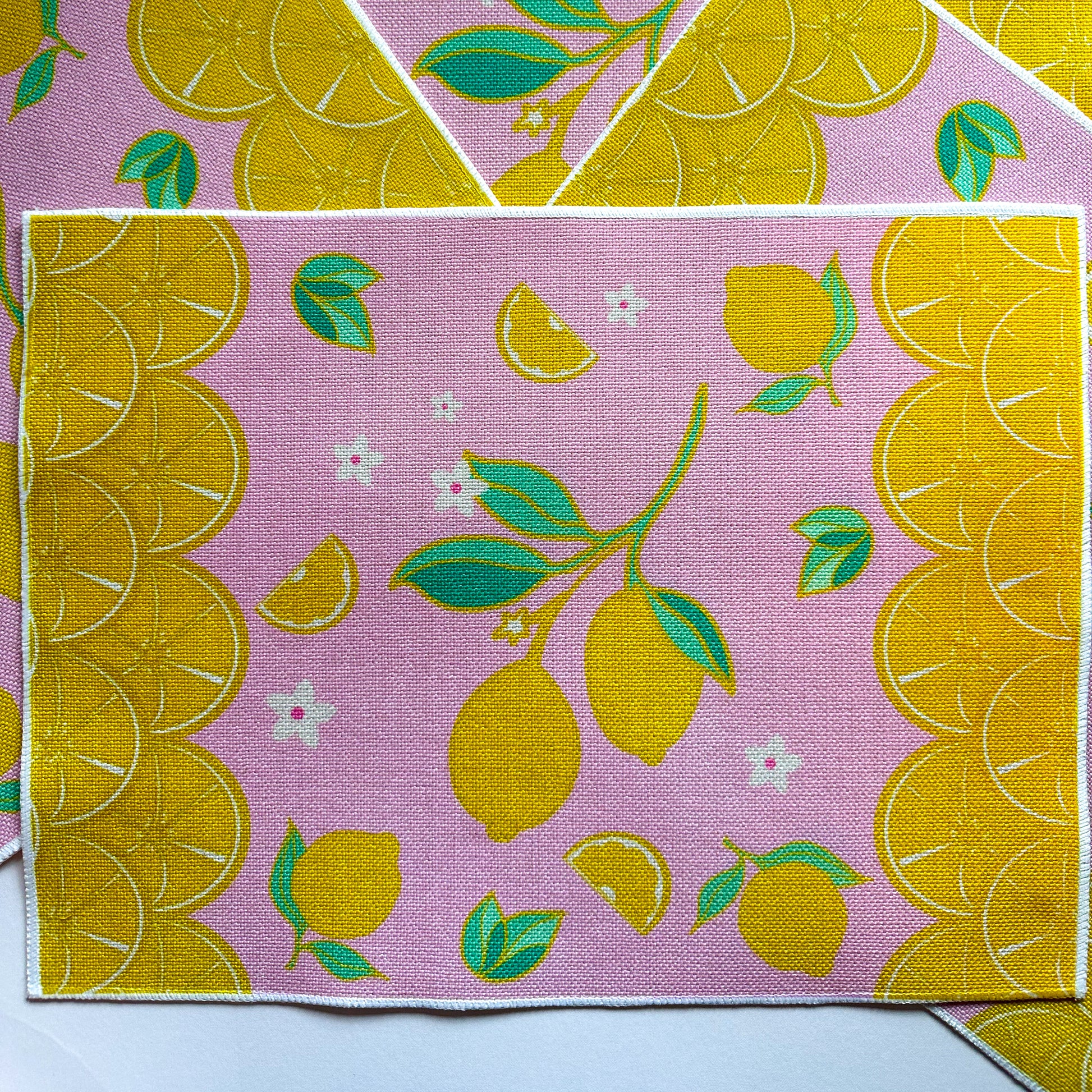 lemon placemat made from linen in pink and yellow colours 