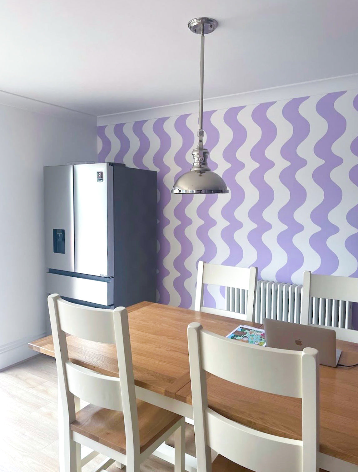 On The Same Wavelength Wallpaper in Lavender | Wavy wallpaper in light purple