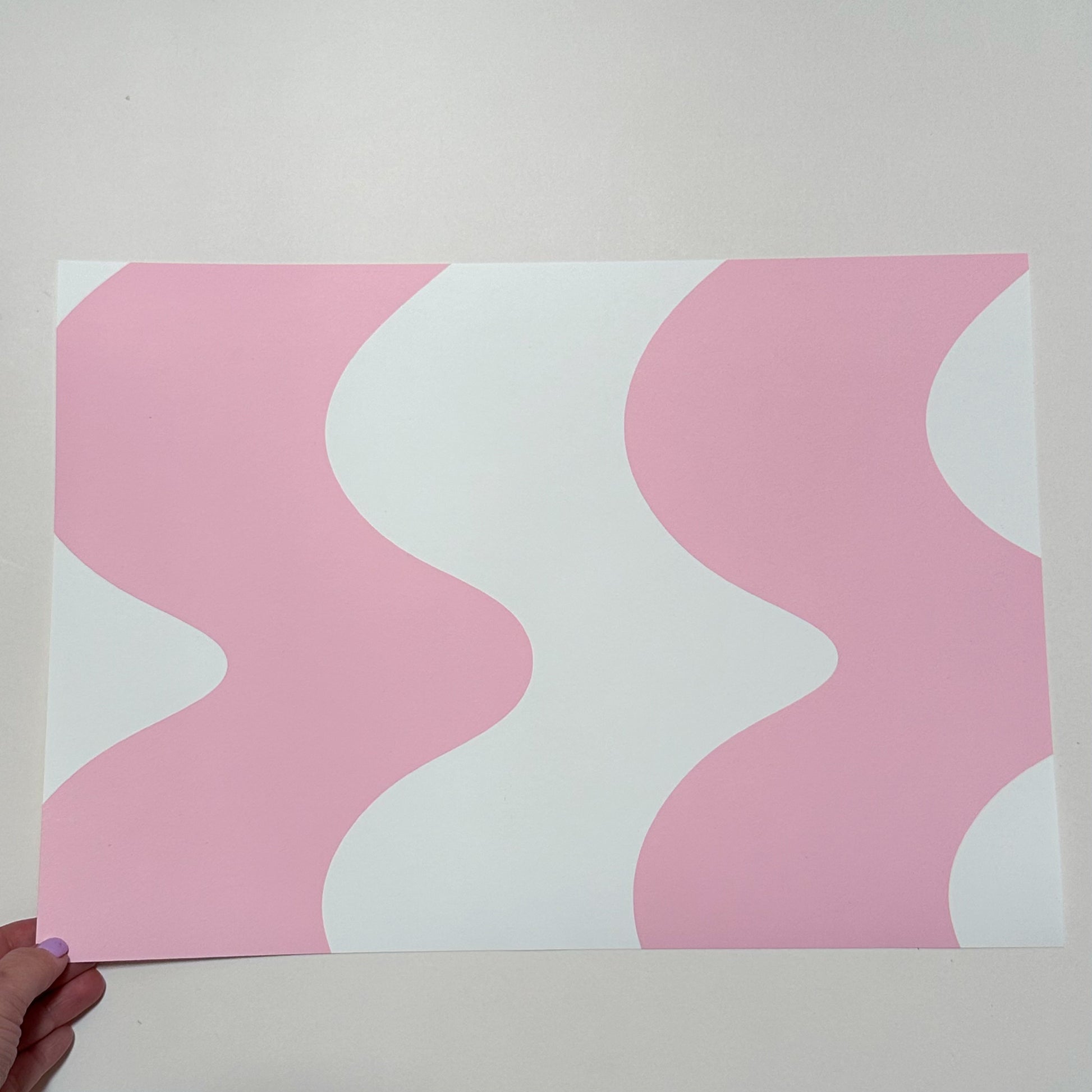Wavy wallpaper sample in pink colour 