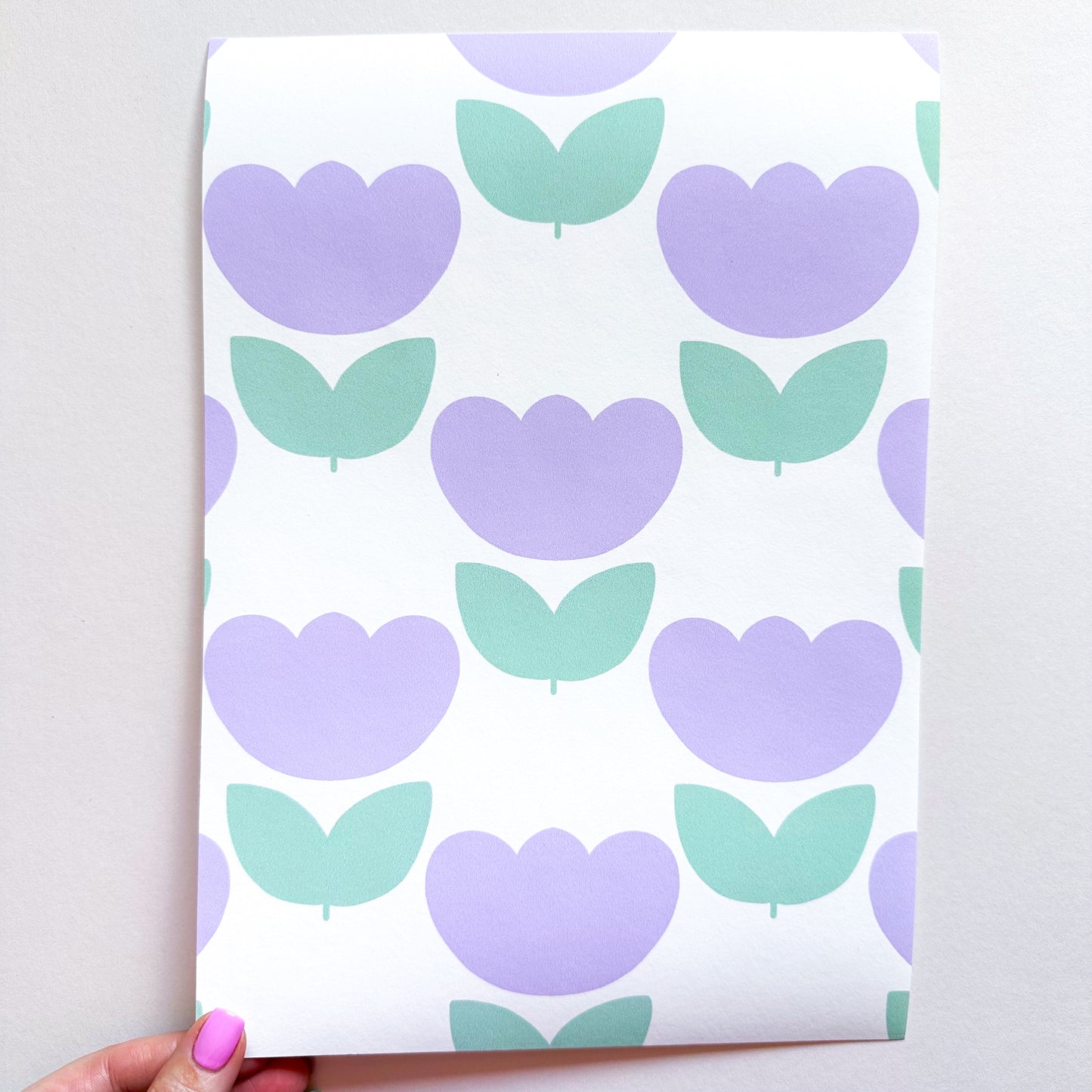 'Marta’s Tulips' - Tulip Wallpaper in Lavender and Pistachio