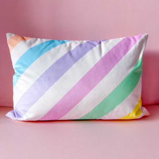 Velvet rainbow cushion rectangle for girls bedroom living room pastel home