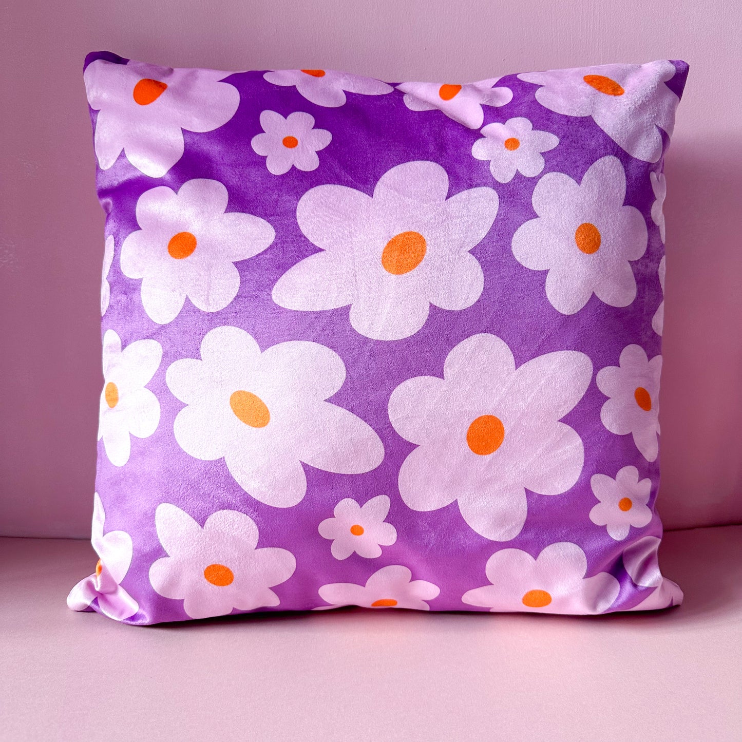 Velvet daisy cushion in purple, girls bedroom living room modern design 