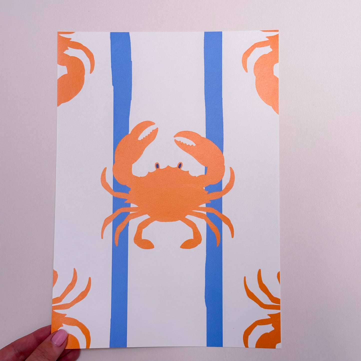 ‘Don’t Be Crabby’ Crab Wallpaper in Orange with Blue stripes | Orange and Blue Crabs wallpaper