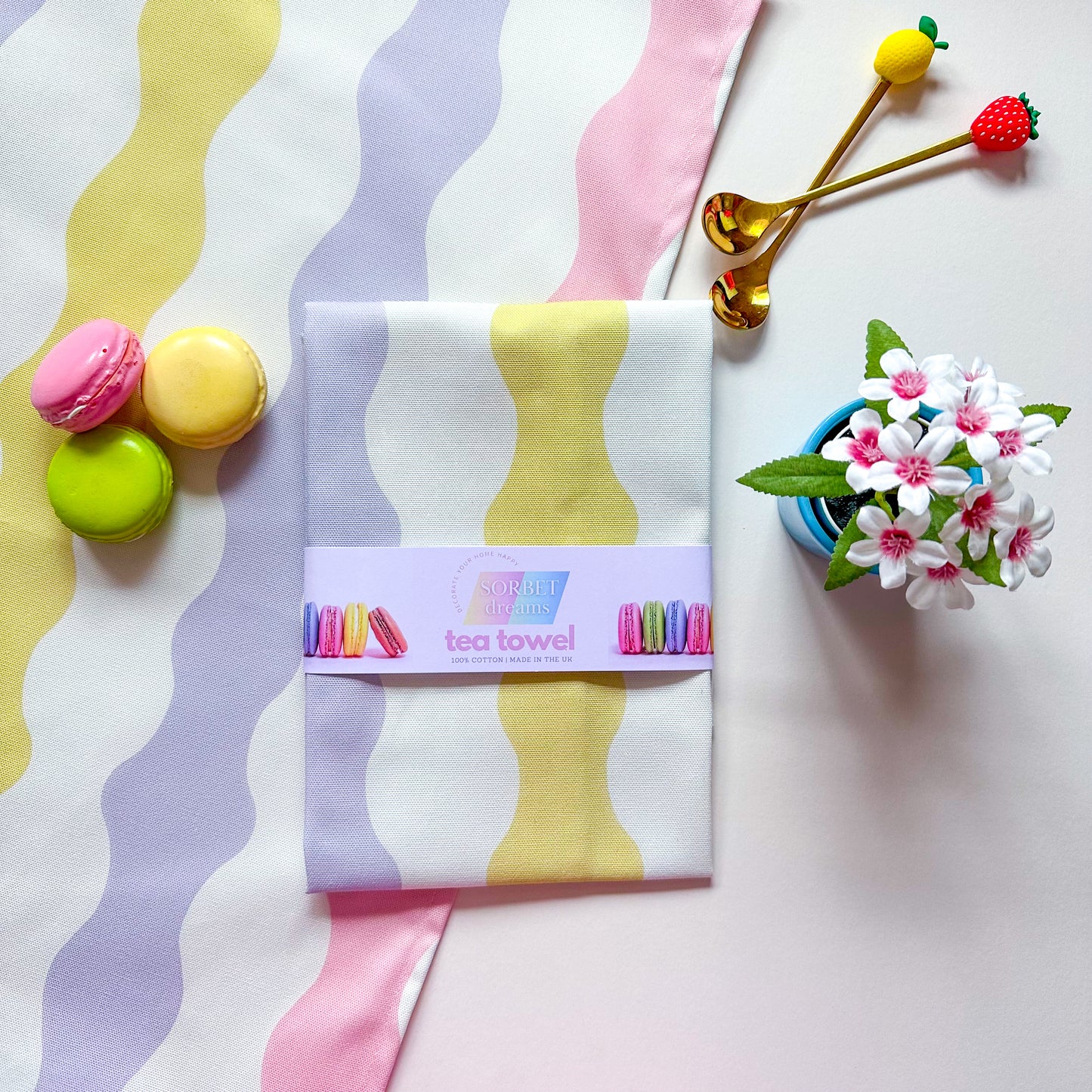pastel wavy tea towel, colourful kitchen decor