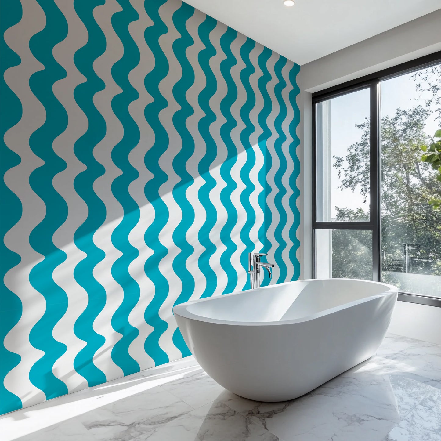 Wavy wallpaper in turquoise colour, retro, vintage wallpaper